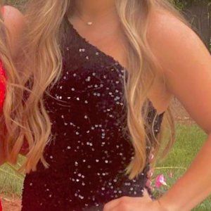 Sequined Mermaid one shoulder  prom gown